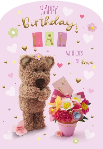 Nan birthday card - cute bear with flowers