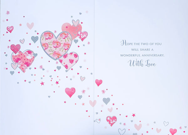 Sister and brother in law wedding anniversary card - hearts and flowers
