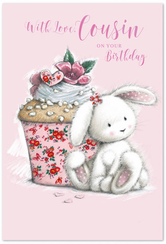 Cousin birthday card - cute rabbit