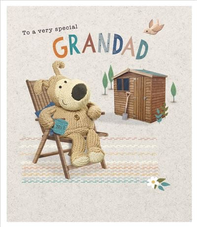 Boofle Grandad birthday card - relaxing garden