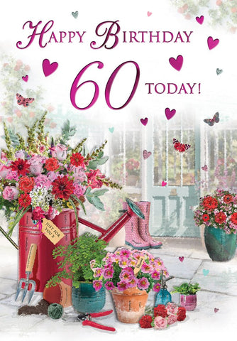 60th birthday card - traditional flowers
