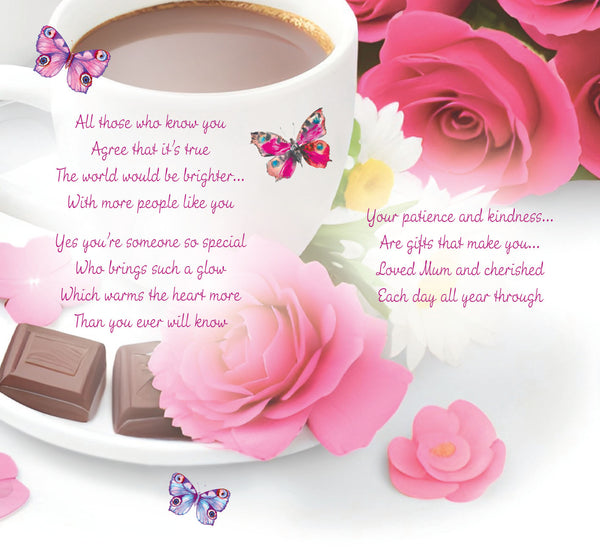 Mum birthday card butterflies and flowers with beautiful verse