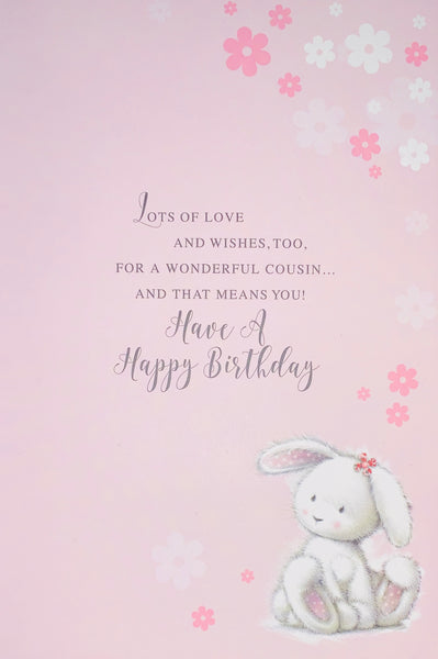 Cousin birthday card - cute rabbit