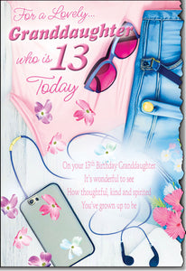Granddaughter 13th birthday card sentimental verse