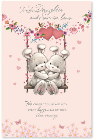 Daughter and Son in law wedding anniversary card - cute rabbits