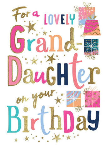 Granddaughter birthday card- modern stars and gifts