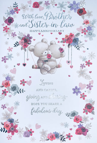 Brother and Sister in law wedding anniversary card - cute bear couple