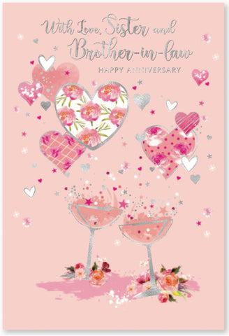 Sister and brother in law wedding anniversary card - hearts and flowers