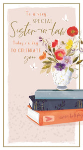 Sister in law birthday card - flowers and books