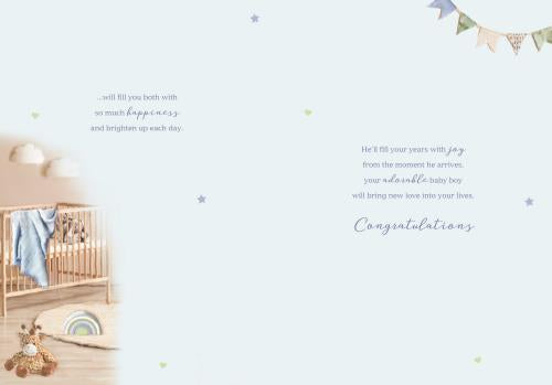 Baby boy birth congratulations card - nursery