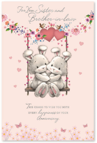 Sister and brother in law wedding anniversary card - cute rabbits