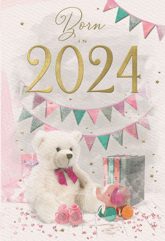 Baby girl birth congratulations card- born in 2024