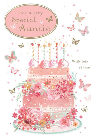 Auntie birthday card- birthday cake and butterflies