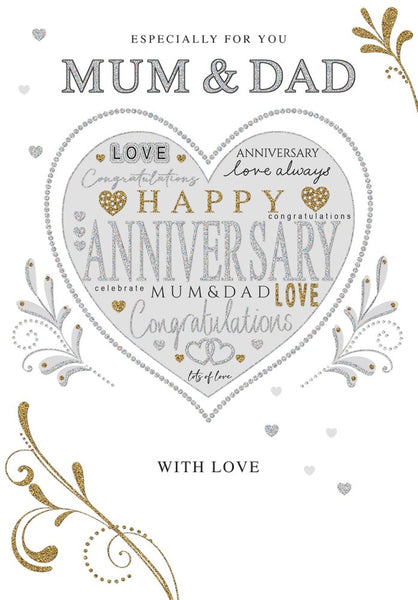 Mum and Dad wedding anniversary card- shiny heart