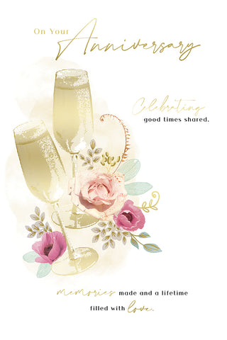 Your wedding anniversary card- flowers and champagne