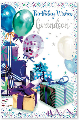 Grandson birthday card- balloons and gifts