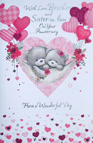 Brother and Sister in law wedding anniversary card - cute bears