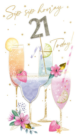 21st birthday card cocktails and sparkle