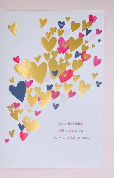 Luxury Wife birthday card- hearts and balloons