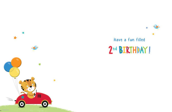 Age 2 birthday card - Tiger car
