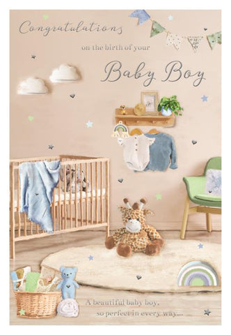 Baby boy birth congratulations card - nursery