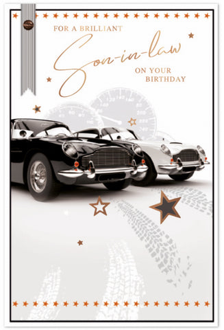 Son in law birthday card - Classic cars