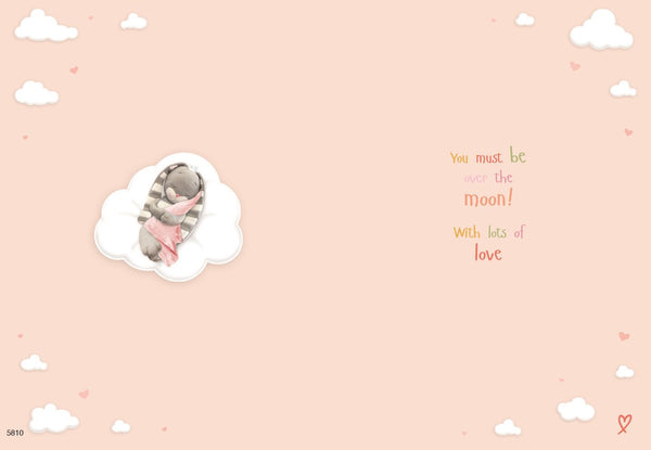 Baby girl birth congratulations card - cute rabbit