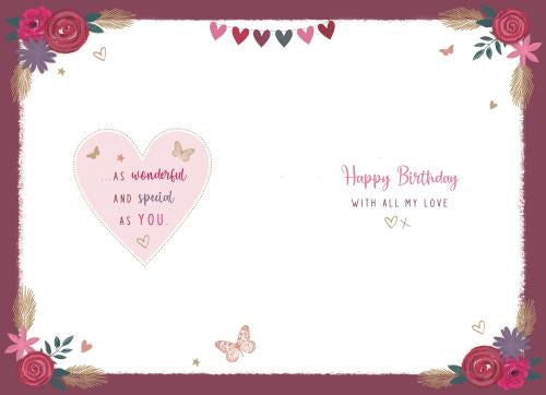 Wife birthday card- hearts and flowers