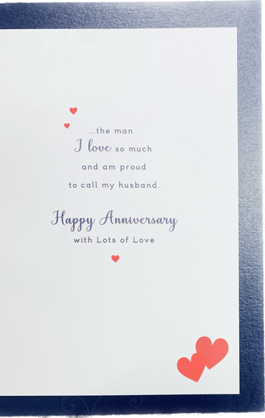 Husband wedding anniversary card - red hearts