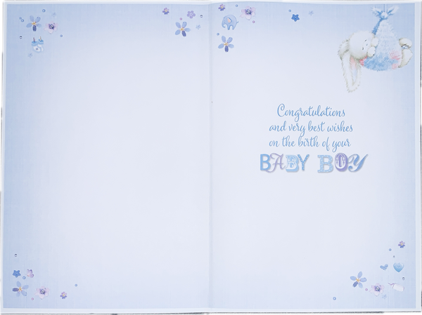 Baby boy birth congratulations card - cute rabbit