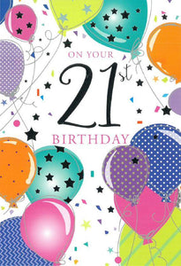 21st birthday card- confetti balloons