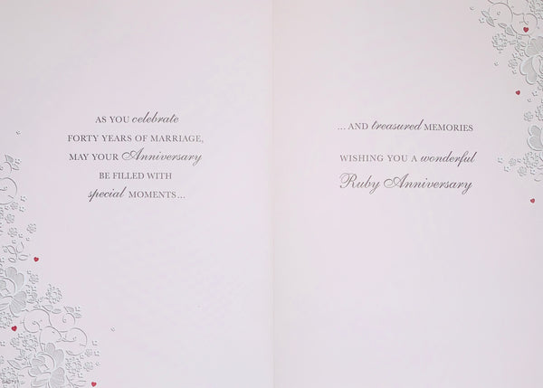 Ruby wedding anniversary card- hearts and flowers