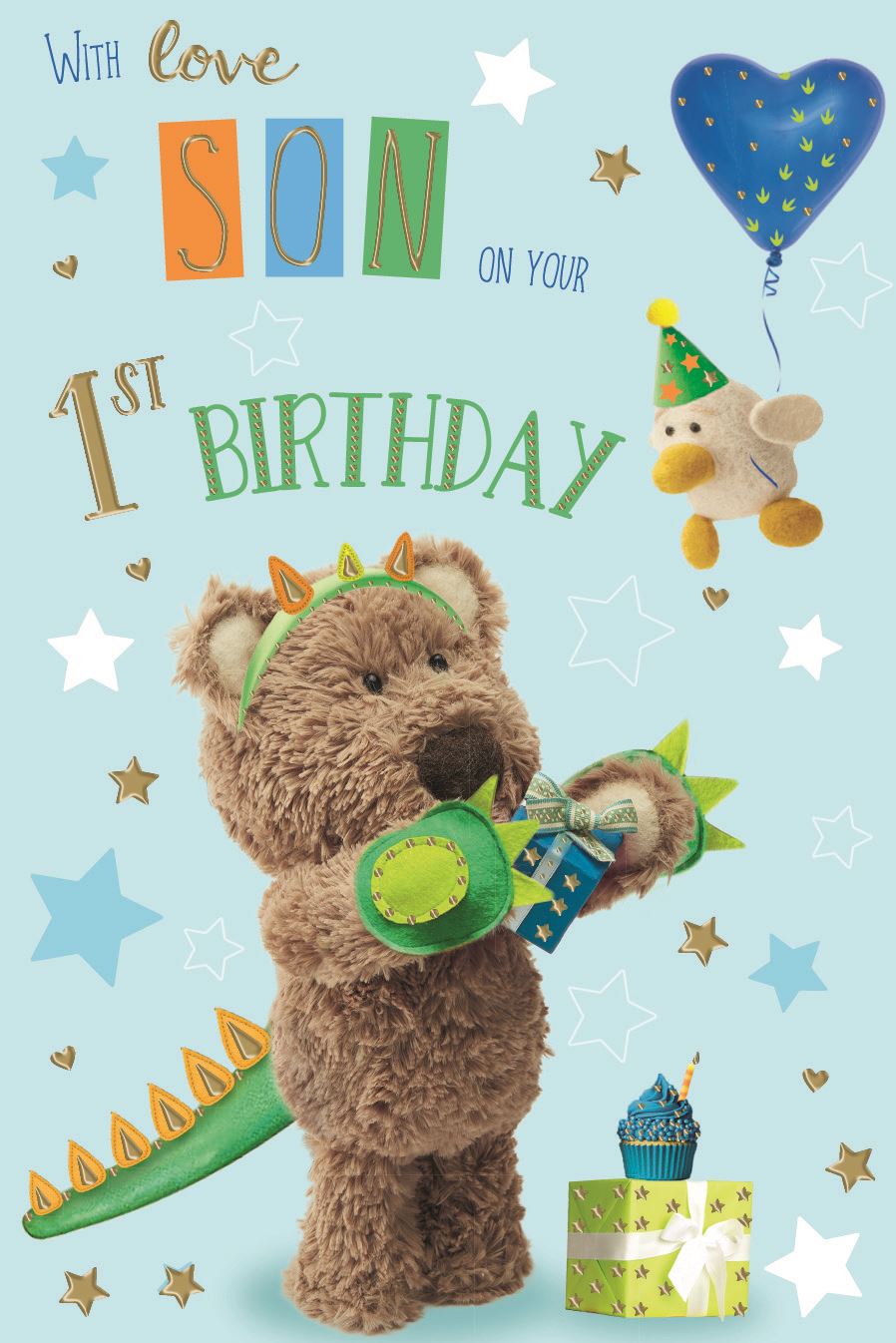 Son 1st birthday card - cute bear