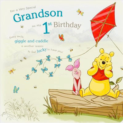 Grandson 1st birthday card- Winnie the Pooh