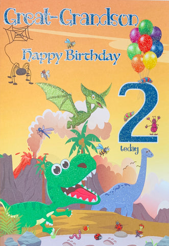 Great-Grandson 2nd birthday card- cute dinosaur
