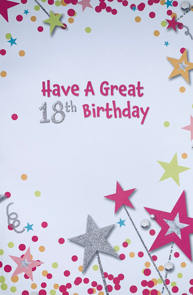 18th birthday card - pink stars