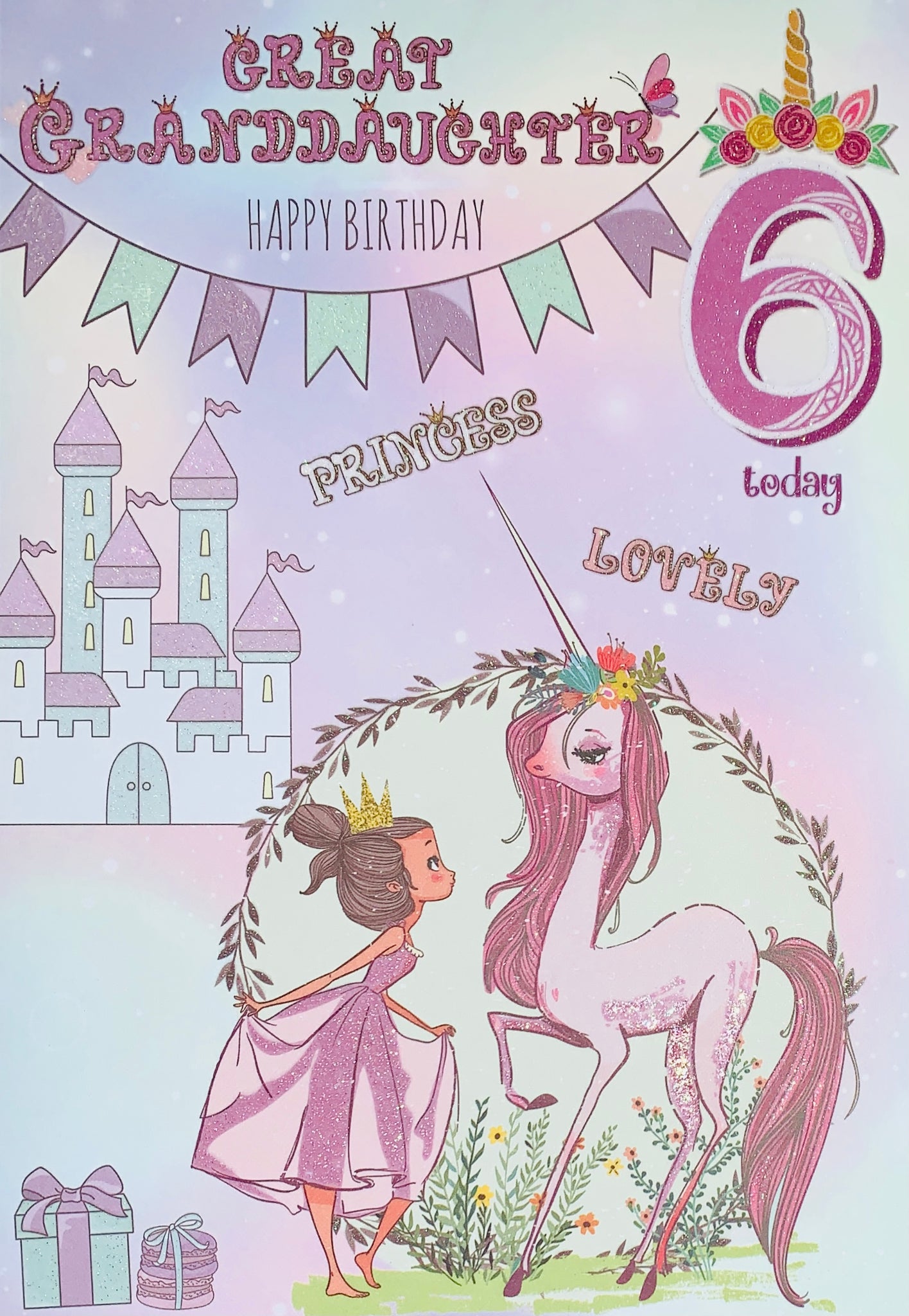 Great-Granddaughter 6th birthday card - unicorn princess