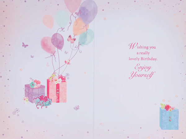 Birthday card for her - balloons and gifts