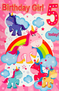 Age 5 birthday card - unicorns