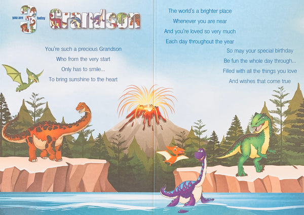 Grandson 3rd birthday card dinosaurs