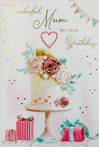 Mum birthday card - beautiful cake and flowers