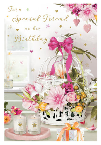 Friend birthday card - flowers and candles