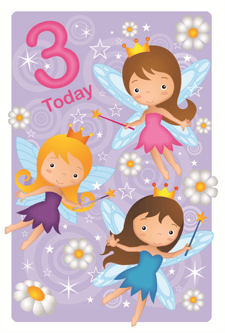Age 3 birthday card - cute fairies