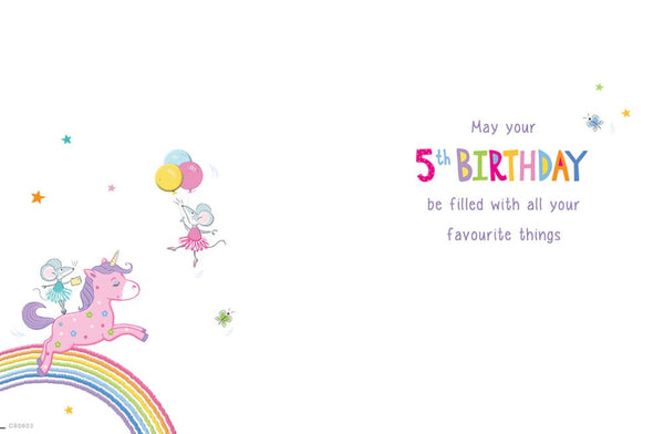 Age 5 birthday card - cute unicorn