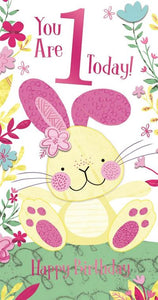 Age 1 birthday card - cute rabbit