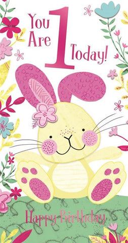 Age 1 birthday card - cute rabbit