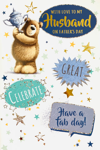 Husband Father’s Day card cute bear holding trophy