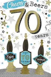 70th birthday card - cheers and beers