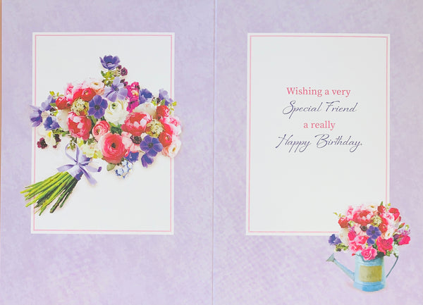 Friend birthday card traditional flowers