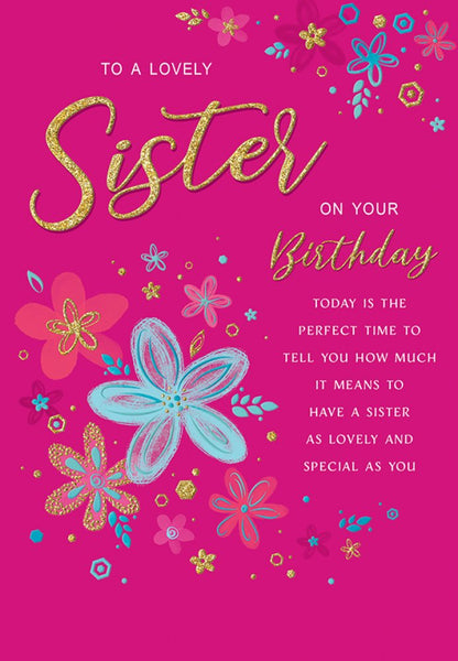 Sister birthday card- bold flower